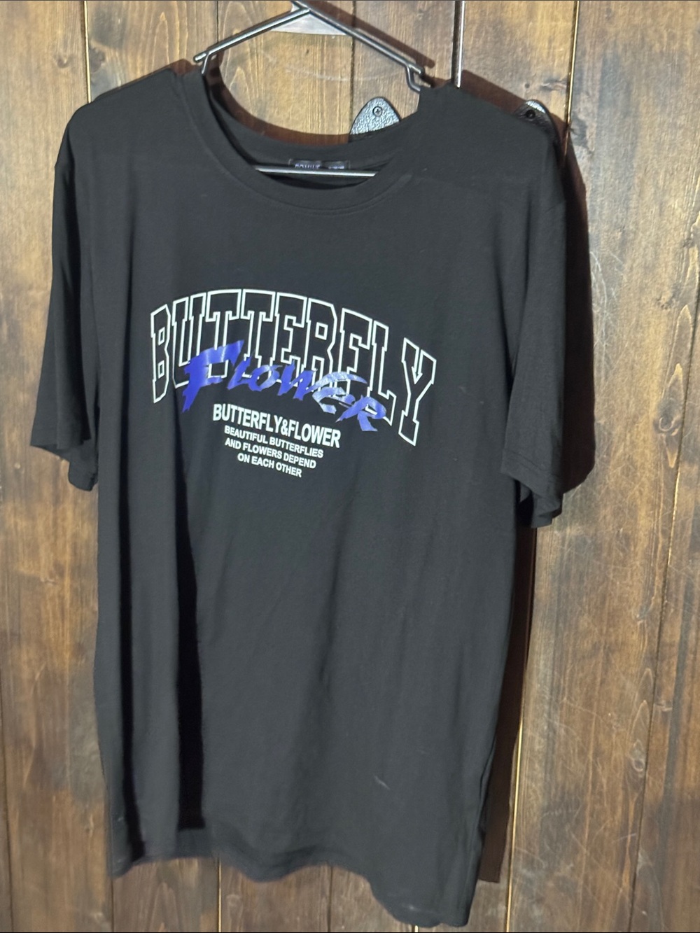 ROMWE Black Short-Sleeve Graphic Tee with Purple Script